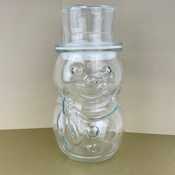 Vintage Clear Glass Snowman Candy Jar with Lid - Picture 1 of 7